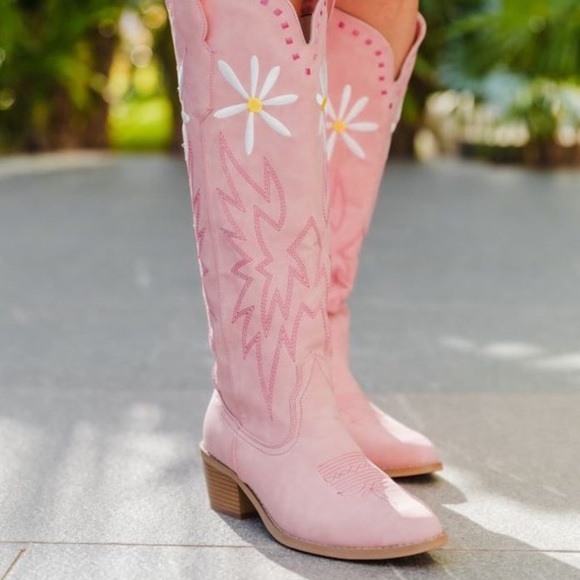 NWT * Pink Lily Pink Daisy Cowboy Boots Size 7 - Picture 4 of 6